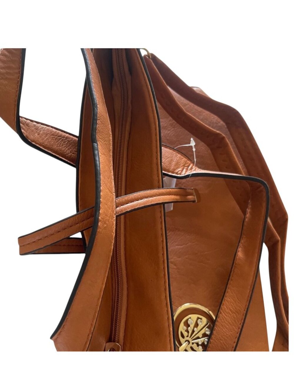Tan Faux Leather Tote Bag with Shoulder Strap & Gold Hardware Handbag - Picture 9 of 9